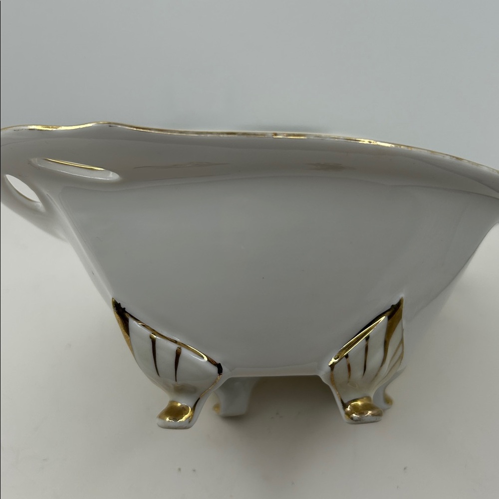 Nippon‎ Hand Painted Floral Gold Gilt Four Footed Oval Serving Bowl Vintage - Picture 5 of 9